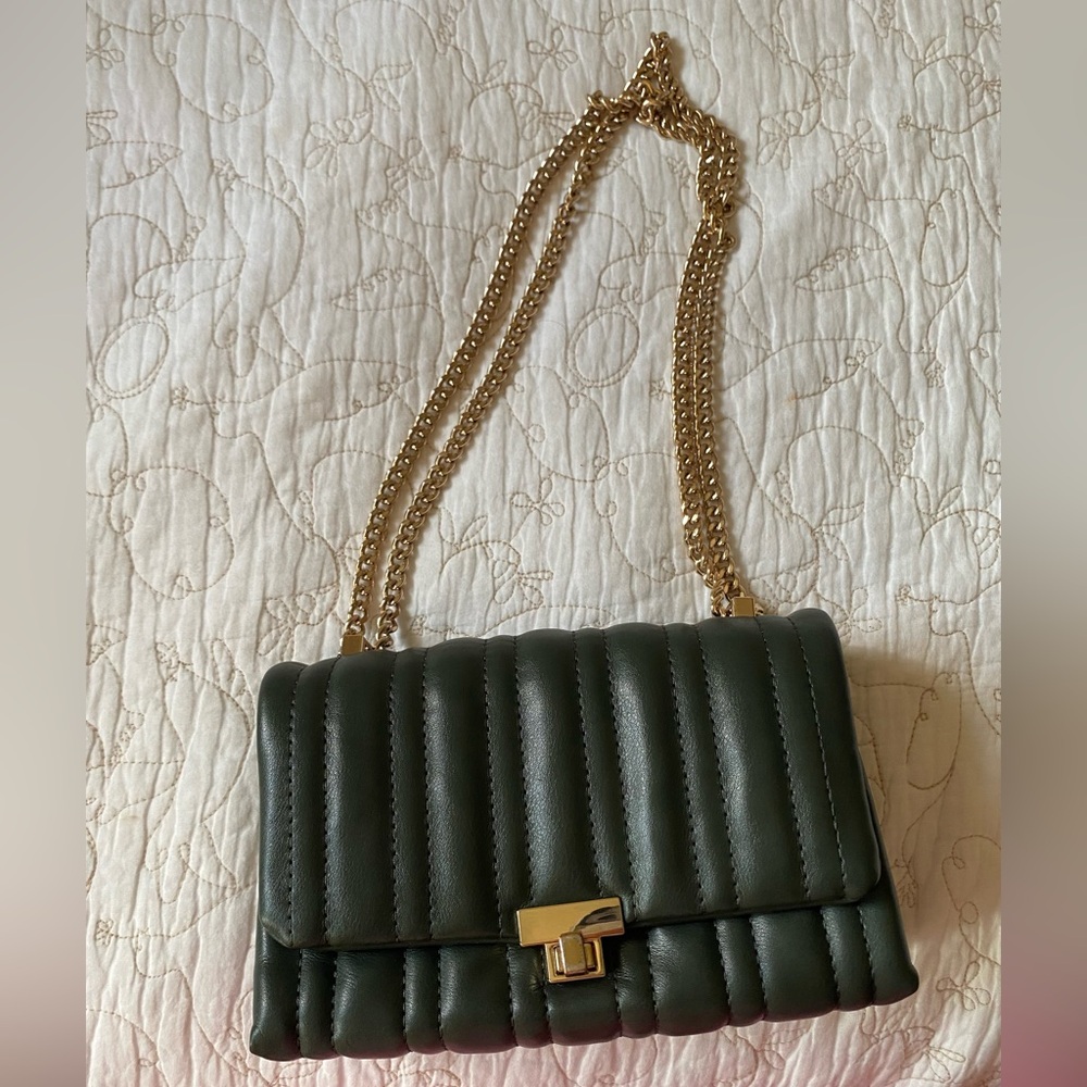 Zara Dark Green Quilted Shoulder Bag